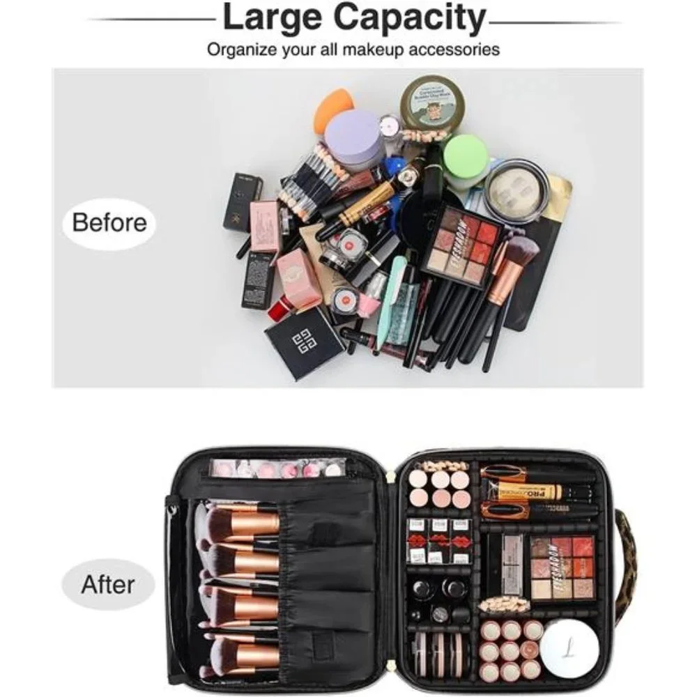 Makeup Cosmetic Case Organizer Portable Storage Bag with Adjustable Dividers